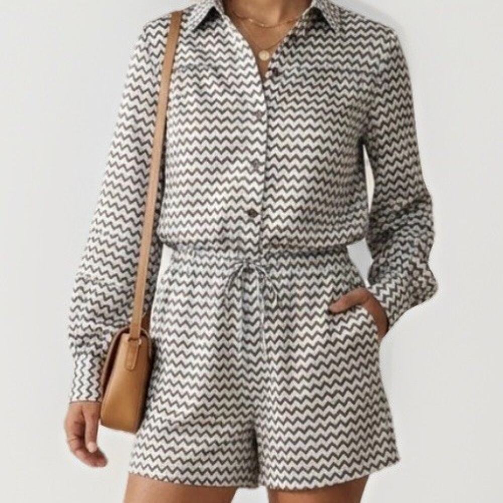 Villa 19 Retro Geometric Chevron Long Sleeve Romper Playsuit Multi Color Sze 8